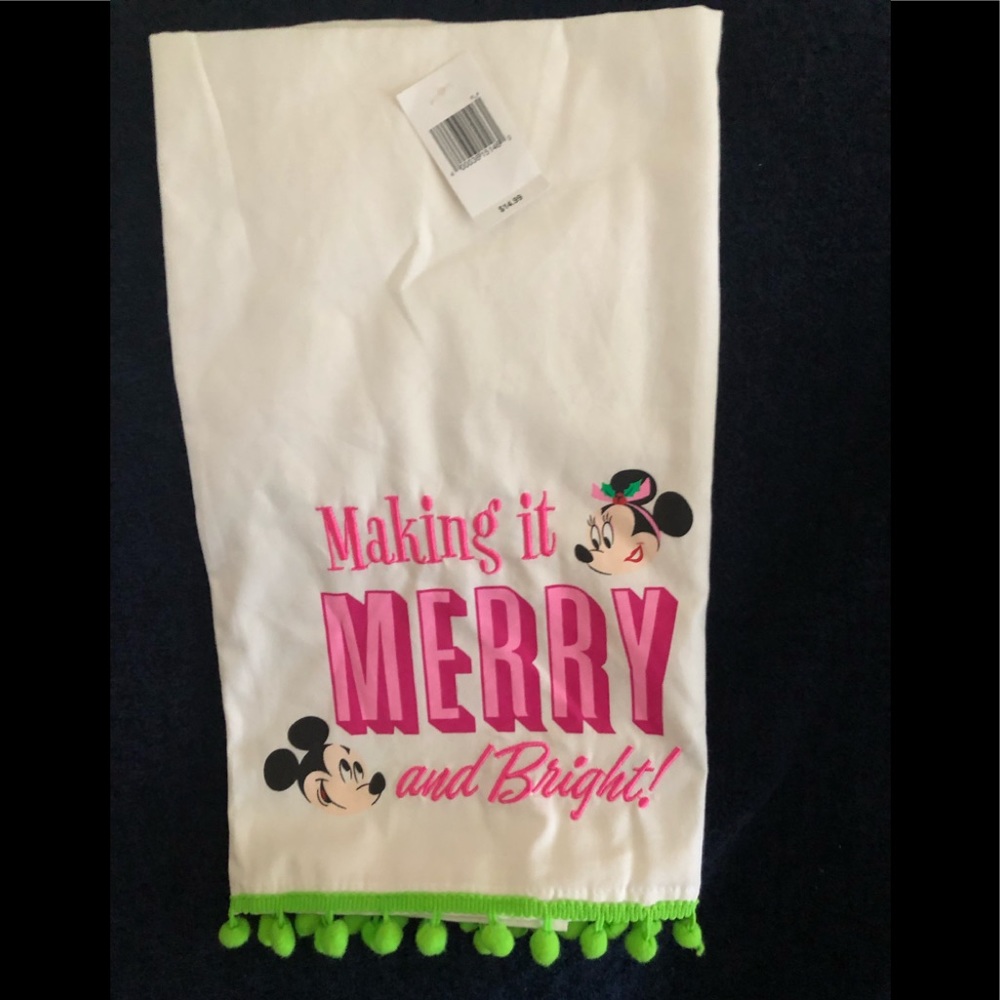 Mickey & Minnie making it Merry & bright tea towel